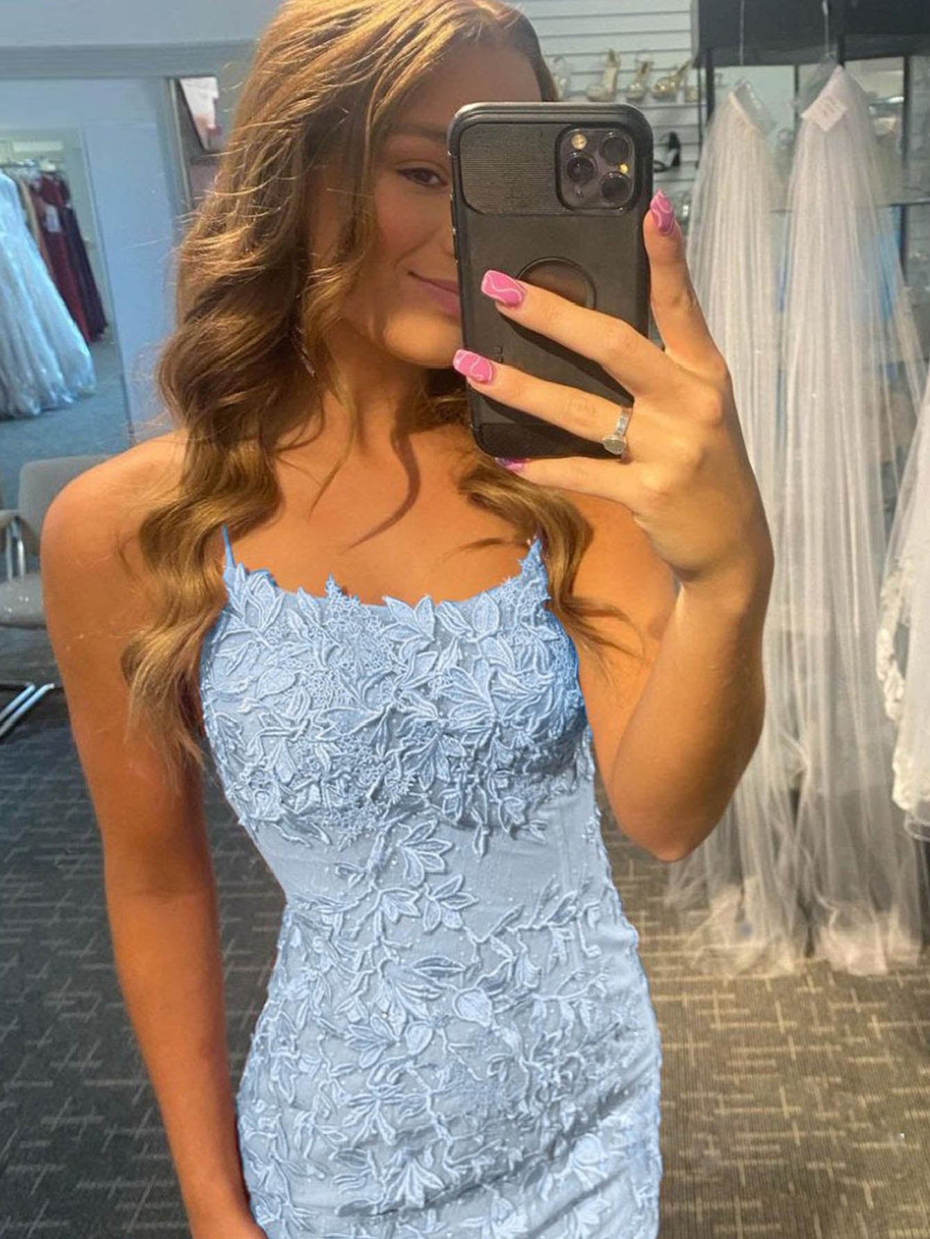 Dressystars Sheath Spaghetti Straps Lace Homecoming Dress