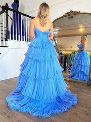 Dressystars A-Line Strapless Tiered Crinkled Tulle Material Prom Dress