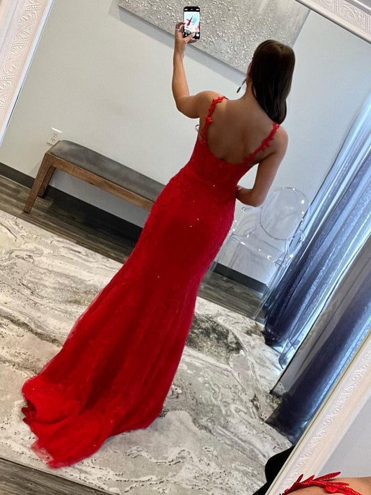 Morgan Dressystars Red Mermaid Halter Lace Mermaid Long Prom Dress