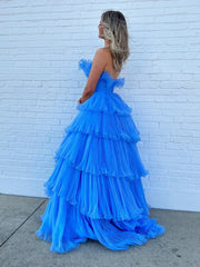 Dressystars A-Line Strapless Tiered Crinkled Tulle Material Prom Dress