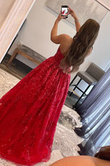 Sparkly Red Long Prom Dress with Pockets