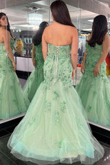 Green Mermaid Sweetheart Long Prom Dress with Appliques