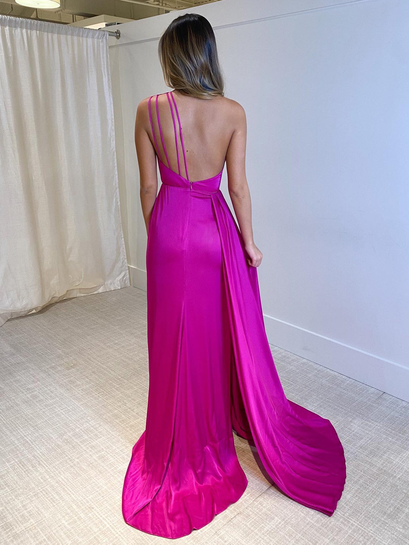 Amelie Dressystars  Mermaid One Shoulder Fuchsia Long Prom Dress