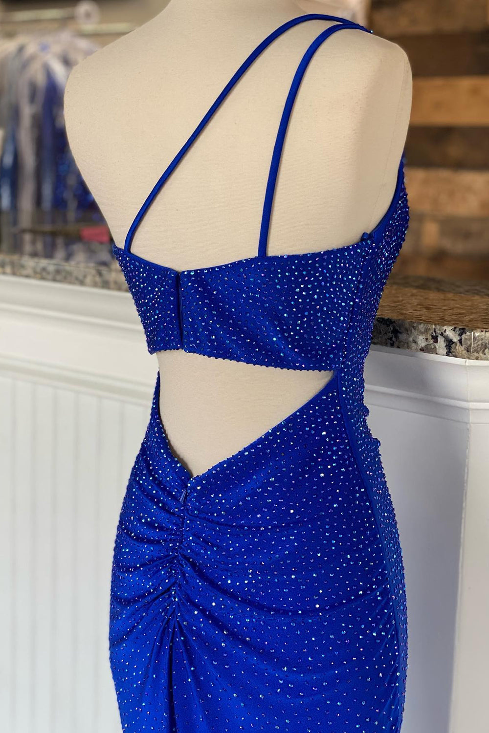 Sheath One Shoulder Royal Blue Long Prom Dress with Beading