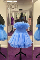 Dressystars Blue Strapless Ruffled A-Line Short Homecoming Dress