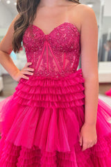 Adelyn Dressystars A-Line Chic Sweetheart Collar Tiered Long Tulle Material Prom Dress