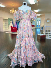 Sydney Dressystars A Line Chic Sweetheart Collar Printed Tulle Material Long Prom Dress