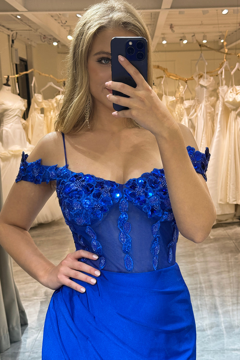 Sparkly Royal Blue Mermaid Long Prom Dress With Sequined Appliques