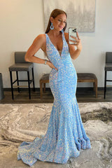 Pink Deep V Neck Mermaid Prom Dress