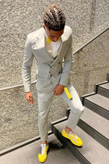 Light Grey Notched Lapel Double-Breasted 2-Piece Prom Suit for Men