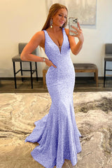 Purple Sequins Prom Dress