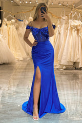 Sparkly Royal Blue Mermaid Long Prom Dress With Sequined Appliques