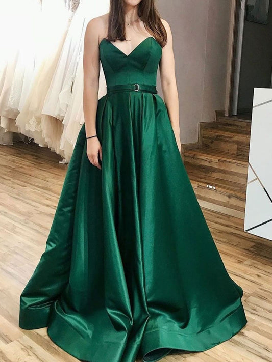 Simple A-Line Satin Long Prom Dress Satin Evening Dress