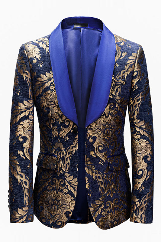 Regal Royal Blue Men's Blazer with Golden Jacquard