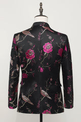 Timeless Black Jacquard Satin Notched Lapel Blazer