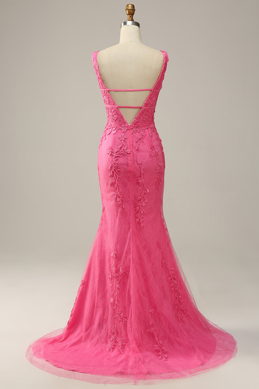 Mermaid Deep V Neck Pink Long Prom Dress with Appliques