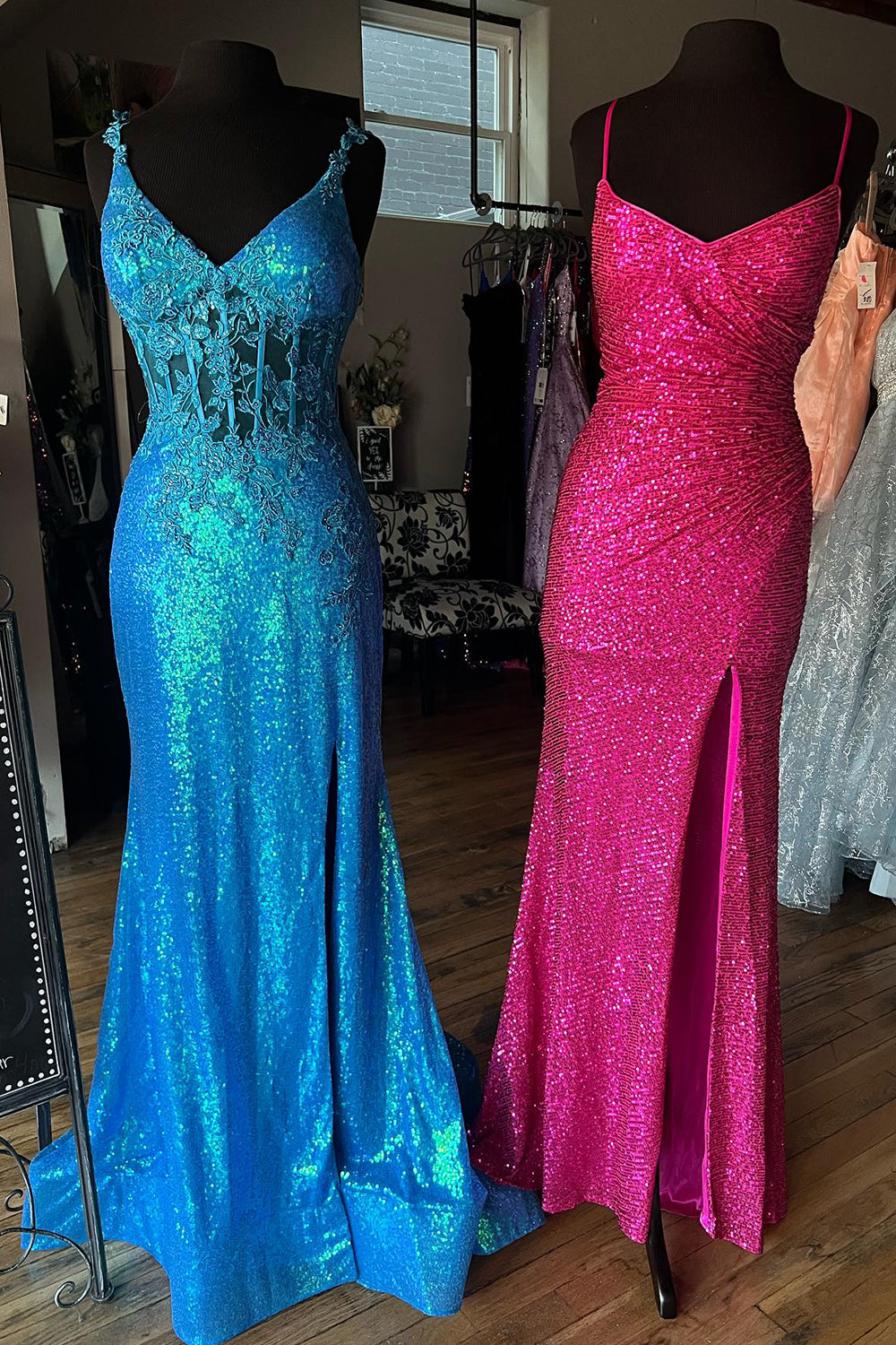 Sparkly Royal Blue Mermaid Sequins Long Prom Dress with Slit