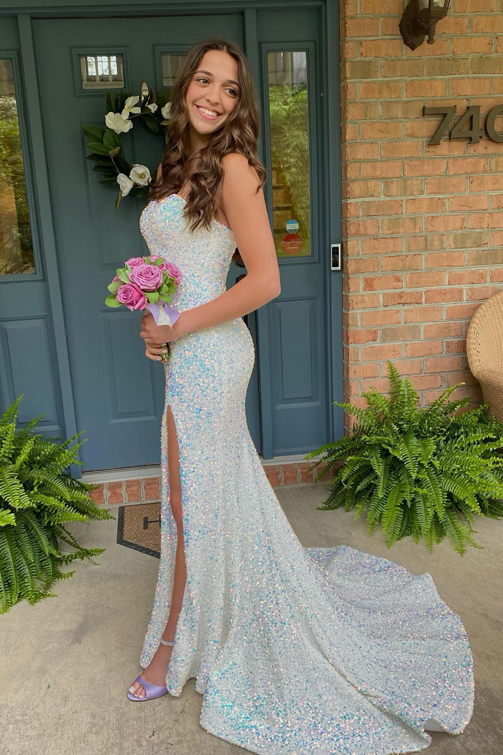 Sparkly Mermaid Royal Blue Sequin Prom Dress With Slit