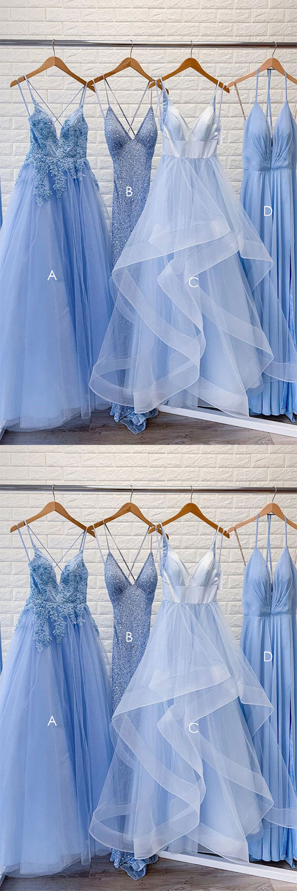 Blue Lace Tulle Long Prom Dress Blue Formal Dress