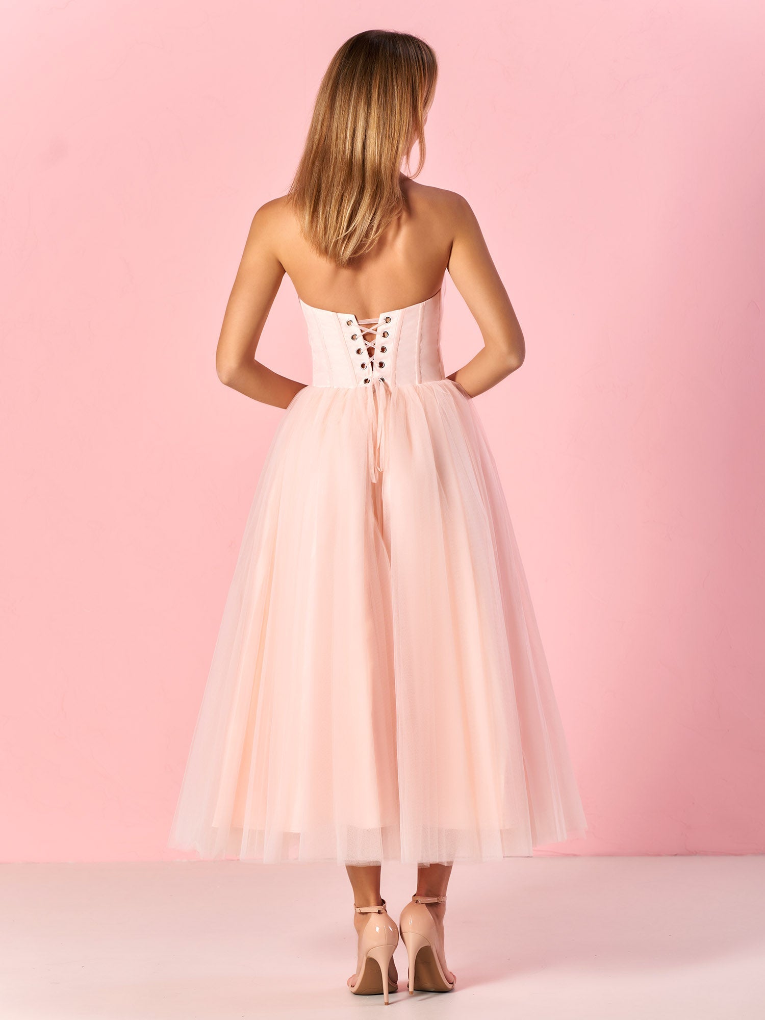 Lightweight Strapless Puffy Midi Tulle Material Dress