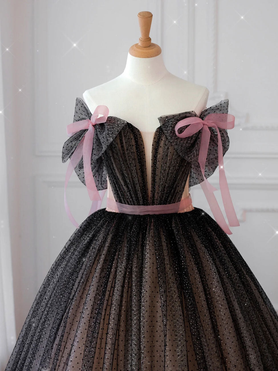 Black Off-Shoulder Tulle Long Prom Dress Black Tulle Formal Dress