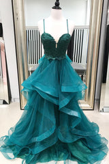 Green Sweetheart Neck Tulle Lace Long Prom Dress Green Evening Dress