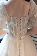 Champagne Tulle Appliqu¨¦ Long Prom Dress Tulle Formal Dress