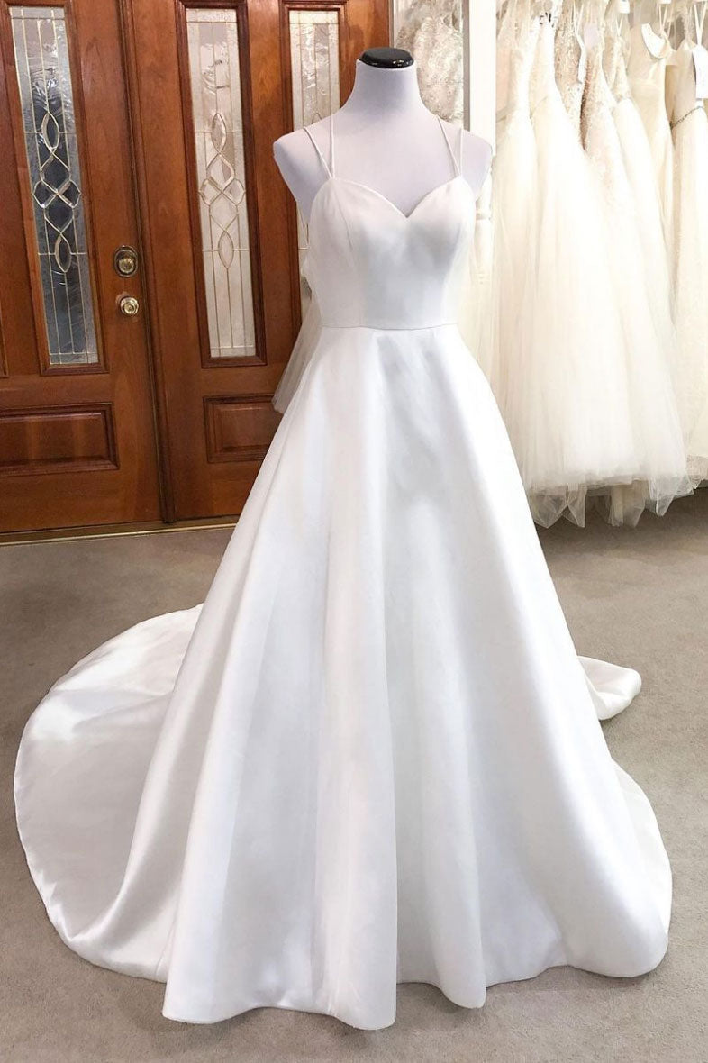 Simple White Satin Long Prom Dress White Evening Gown