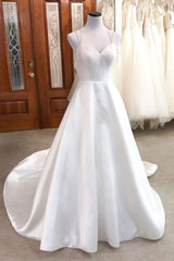 Simple White Satin Long Prom Dress White Evening Gown