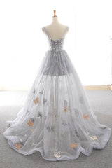 Gray Sweetheart Tulle Long Prom Dress Gray Evening Dress