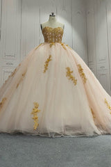 Champagne Quinceanera Dress Sweet 15 Evening Dress Crystal Sleeveless Beading Ball Gown Dress