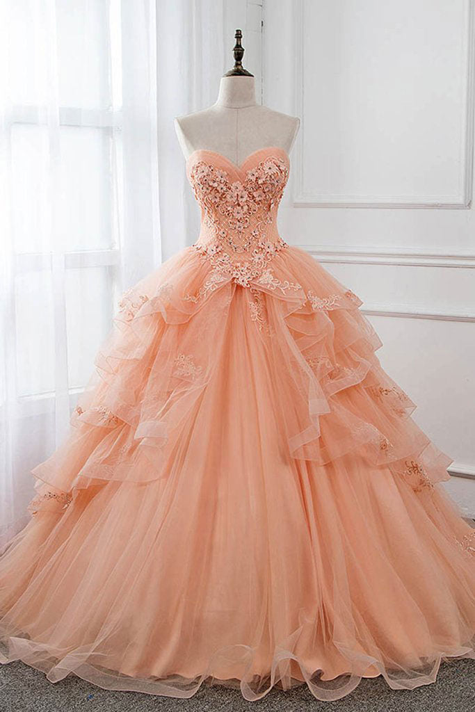 Unique Sweetheart Neck Tulle Lace Long Prom Dress Formal Dress