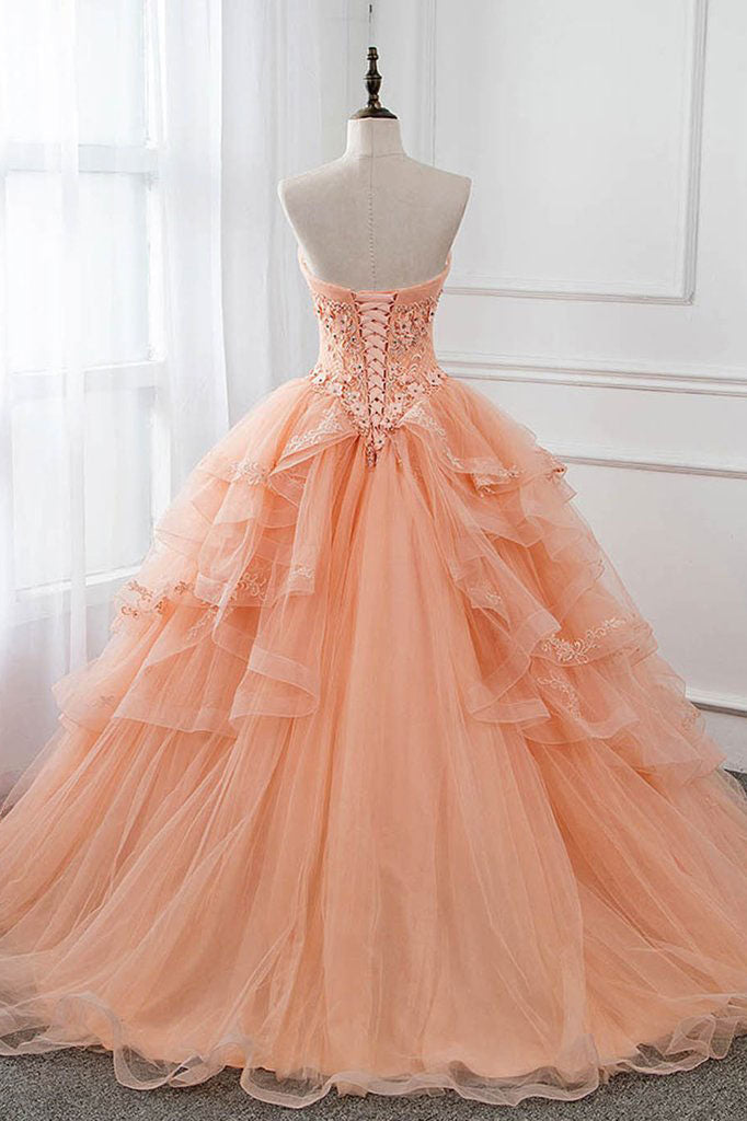 Unique Sweetheart Neck Tulle Lace Long Prom Dress Formal Dress