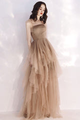 Champagne Tulle Long Prom Dress Tulle Formal Dress