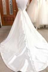 Simple White Satin Long Prom Dress White Evening Gown