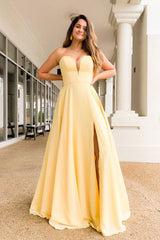 Simple Yellow Satin Long Prom Dress Yellow Formal Dress