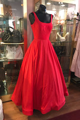 Simple Red Tea-Length Prom Dress Red Evening Dress