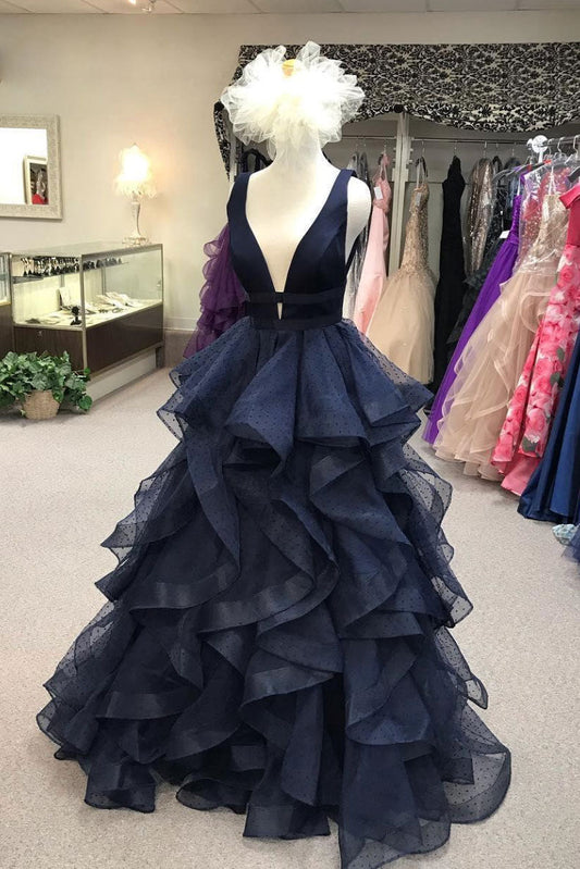 Dark Blue Tulle Long Prom Dress Blue Tulle Evening Dress