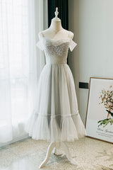 Gray Tulle Lace Prom Dress Gray Homecoming Dress