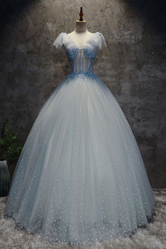 Blue Tulle Long Prom Dress Blue Tulle Evening Dress