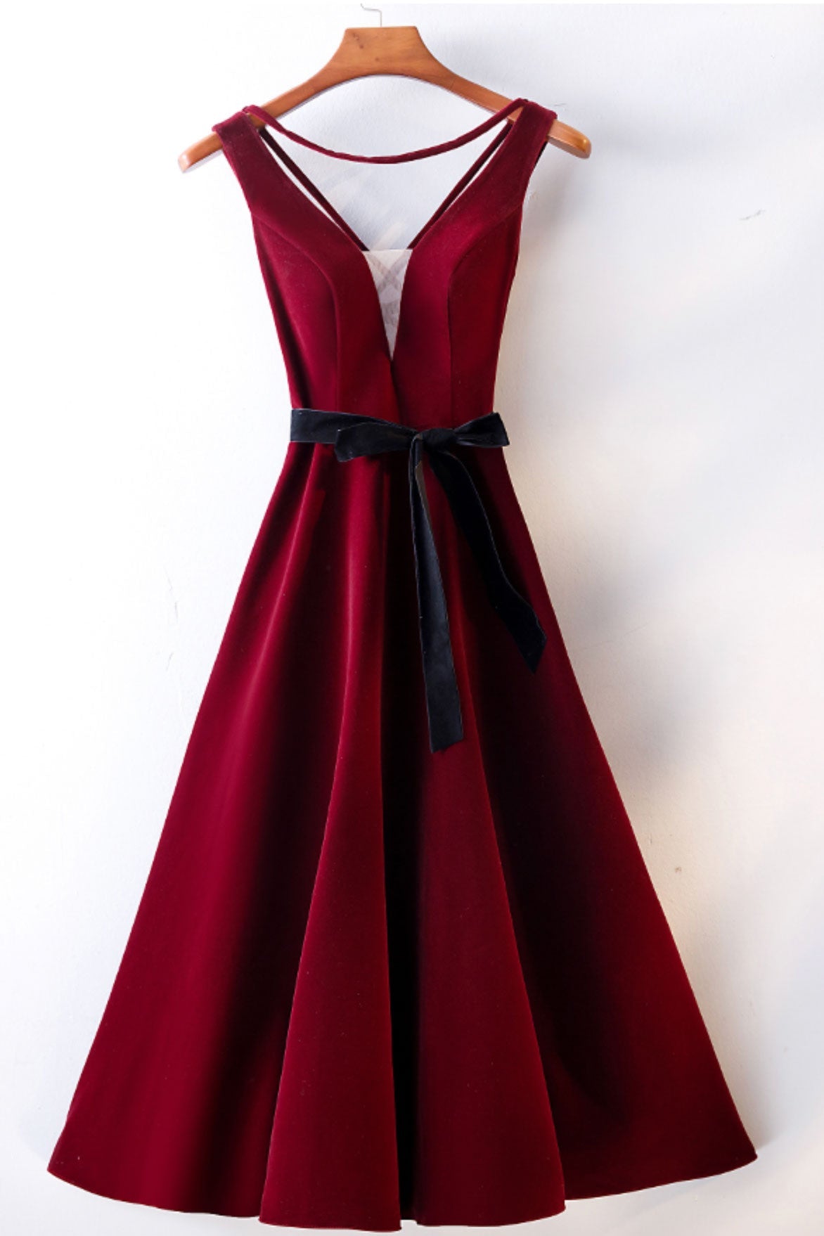 Burgundy V-Neck Short Prom Dress Burgundy Bridesmaid Dress