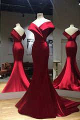 Simple Red Satin Long Prom Dress Evening Dress