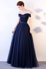 Simple Sweetheart Tulle Dark Blue Long Prom Dress Blue Bridesmaid Dress