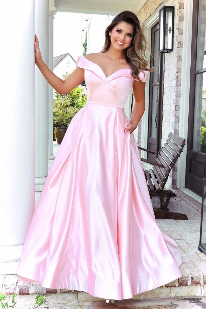 Pink Satin Long Prom Dress Pink Long Evening Dress