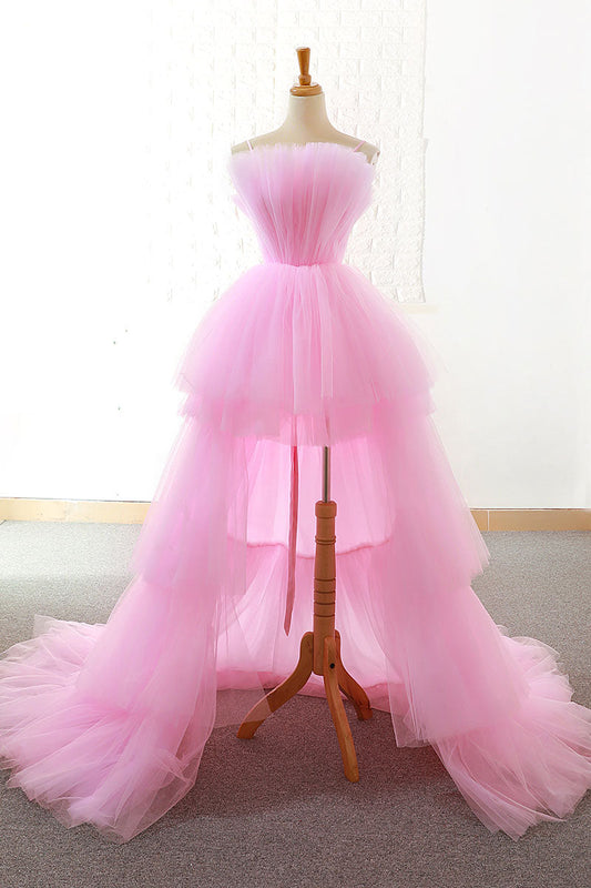 Pink Tulle Long Prom Dress Pink Tulle Evening Dress