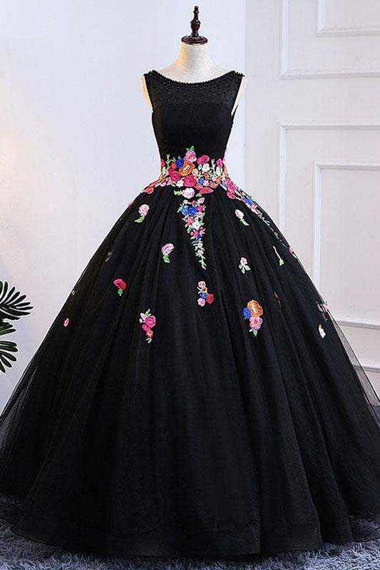 Black Tulle Lace Long Prom Dress Black Tulle Formal Dress