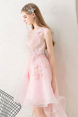 Pink Tulle Lace Short Prom Dress Pink Homecoming Dress