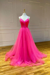 Pink Sweetheart Tulle Long Prom Dress Pink Long Evening Dress