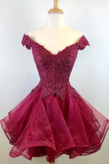 Burgundy Tulle Lace Short Prom Dress Burgundy Tulle Homecoming Dress