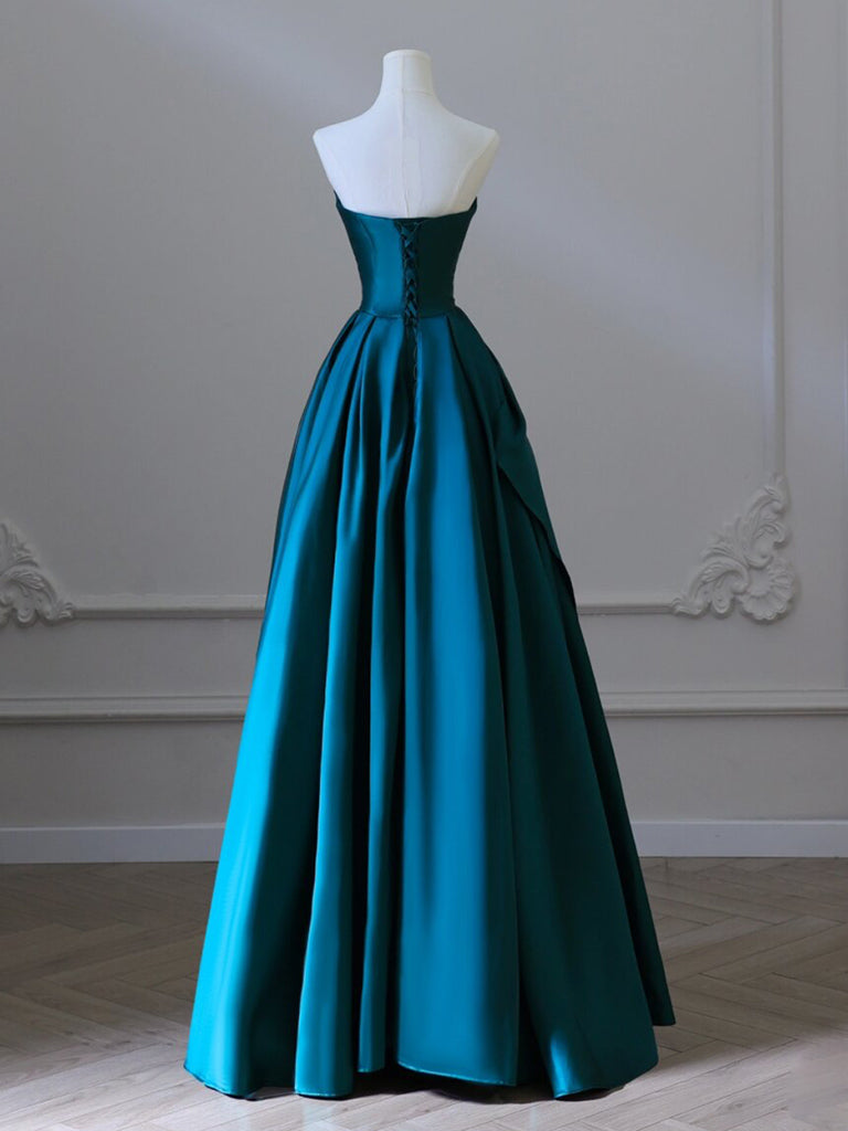 A-Line Satin Green Long Prom Dress Green Satin Long Formal Dress